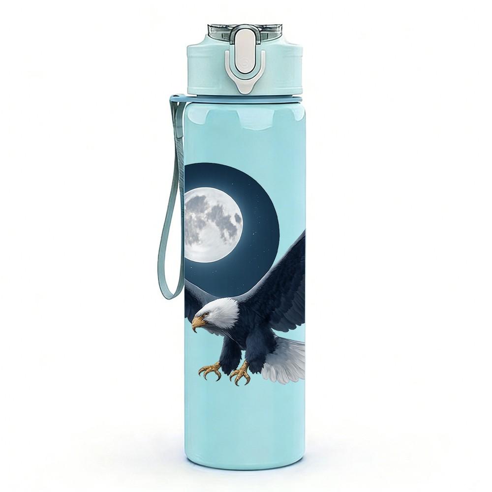 1PC Night Eagle Moon Silhouette 750ml Color Plastic Sports Water Bottle Leakproof Flip Straw Lid Suitable for Sports Office Home Use