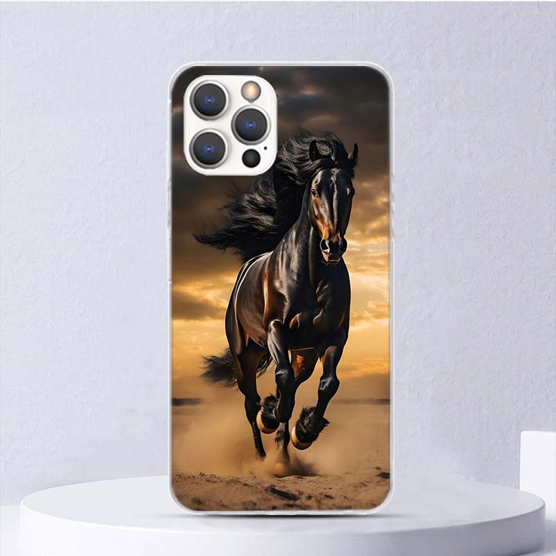 Животное Черная Лошадь Мягкий Чехол Для iPhone 16 17 Air 16E 15 Plus 11 12 13 Mini 14 Pro Max Чехол Для Телефона Apple 7 8 SE Coque Funda 16 1