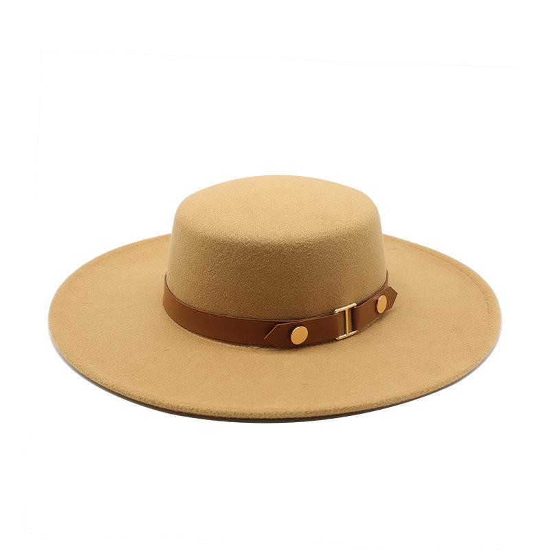 Французская светская львица в стиле Хепберн с пряжкой на ремне Maoni Flat Top Top Hat Женская осенне-зимняя британская ретро универсальная шерстяная Jazz Hat