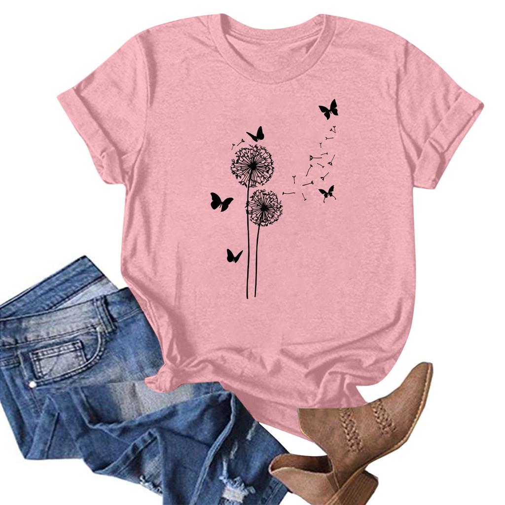 Женская модная повседневная летняя удобная блузка с круглым вырезом и коротким рукавом с принтом