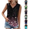 Summer Womens Tank Tops V Neck Casual Printed Sleeveless Shirts Casual Loose Fit Pleated Tshirts Tees Ladies Blouse