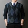 Autumn and Winter V-neck Sweater Men's Pullover Base Sweater Diamond Grid Jacquard Chicken Heart Collar Knitted Sweater