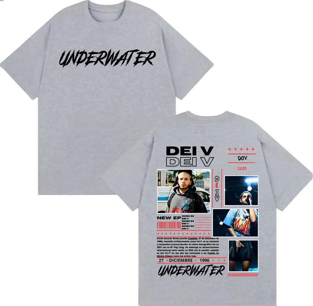 2025Summer Dei V Quien Es Dei V Underwater Album T Shirts for Men Fashion Hip Hop Street T Shirt Man Casual 100 Cotton Tshirt