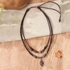 PU Leather Natural Boho Leaf Necklace Pendant, Wooden Beads, Ethnic, Long Chain