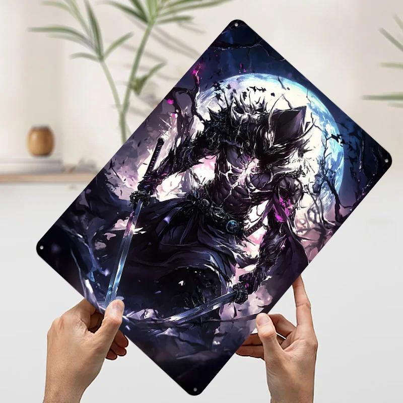 Dark Samurai Warrior Tinplate Poster Customized Wall Art Vintage Retro Metal Signs for Decoration Bedroom Decorations Wand Deko