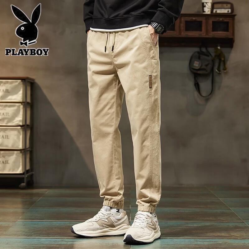 Playboy Men's Cotton Casual Straight-Leg Stretch Trousers