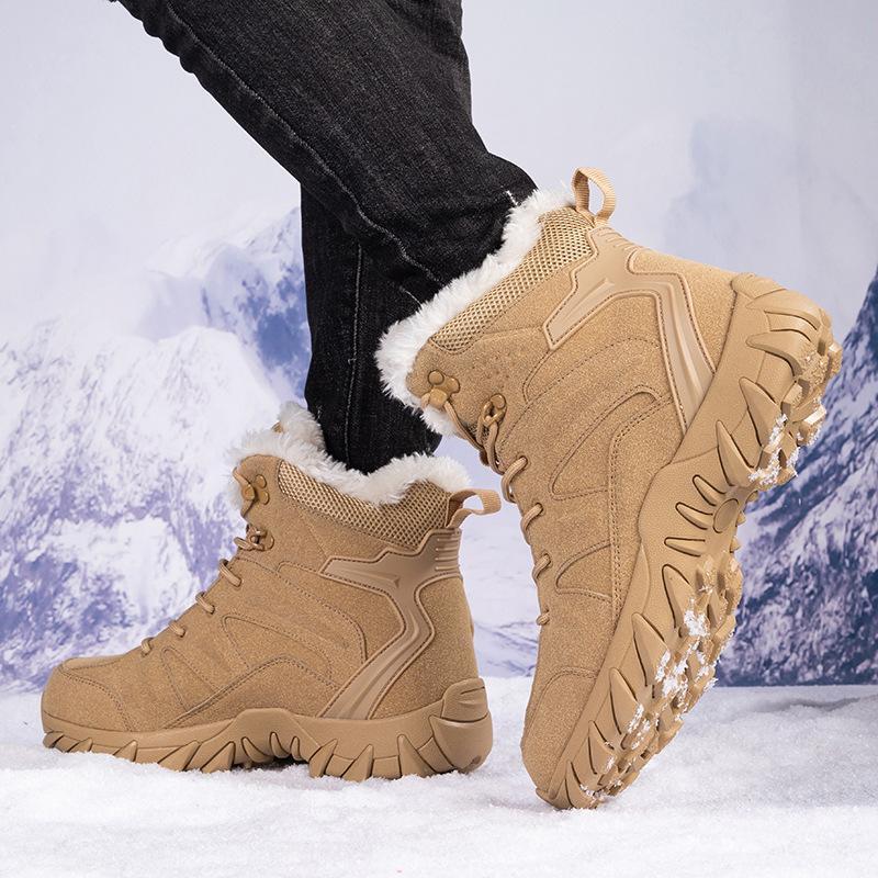 New large size men's velvet snow boots outdoor hiking boots men's combat boots high top field boots casual shoes