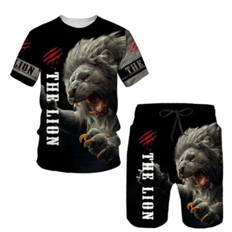 Летняя мужская футболка с 3D принтом и шорты, комплект свирепого льва, мужская спортивная одежда, спортивный костюм с круглым вырезом и коротким рукавом, классная мужская одежда