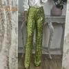 Women Sequins Long Pants High Waist Slim Fit Shining Trousers Solid Color Elastic Flared Pants Streetwear