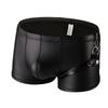 Mens Sexy Underwear Black Faux Leather Boxers Shorts Nightclub Ring Lingerie Man Panties U Convex Pouch Underpants