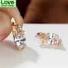 White Blue Pink Red Oval Stone Earrings Rose Gold Color Wedding Earrings Multicolor Zircon Charm Crystal Hoop Earrings For Women