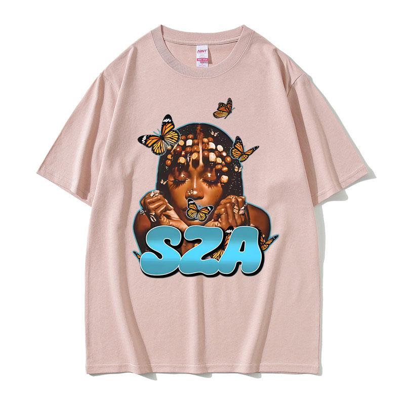 Rapper SZA Butterfly Face Graphic Tshirt Unisex Women Casual Cotton Vintage Tshirts Unisex Hip Hop Fashion Pop Music Tee Shirt