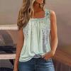 Square Collar Tank Top Women Print Tank Tee Casual Loose Fit Sleeveless Shirt