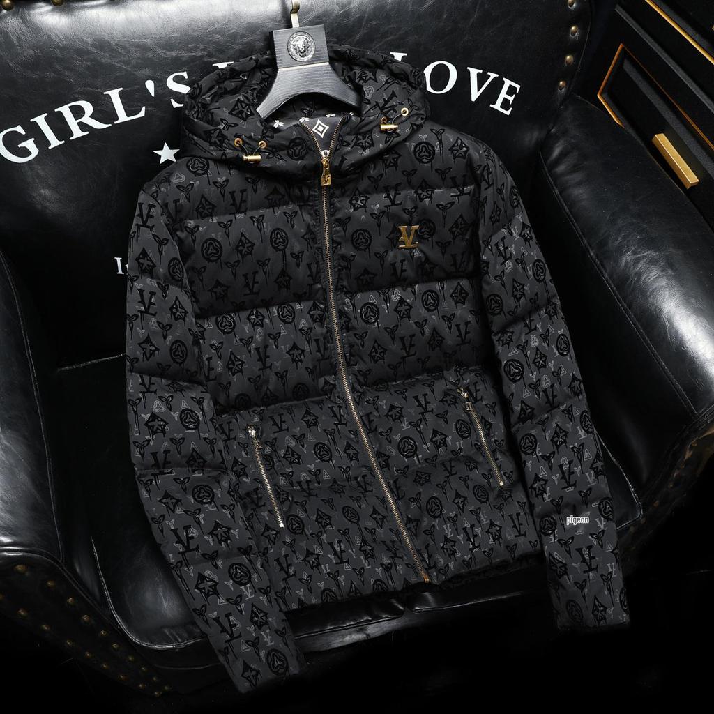 Европейский модный бренд Мужская зимняя толстая куртка с капюшоном и утиным пухом - Легкая роскошь с принтом