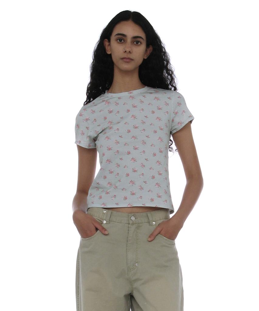 PARTIMENTO WOMEN Floral Printed Short Sleeve Tee_Mint