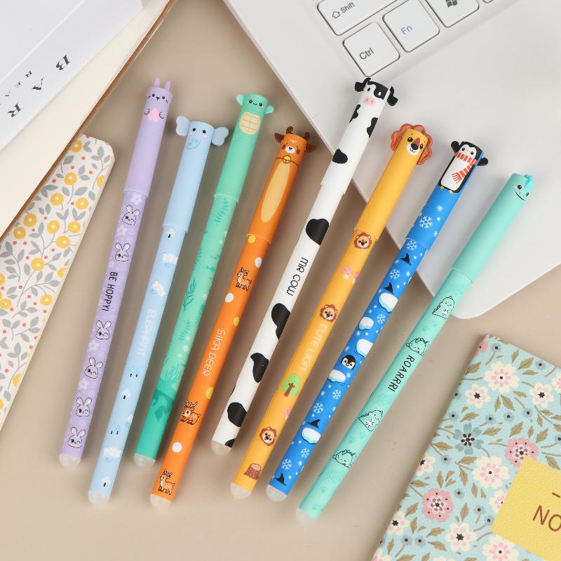 8Pcs 0.5mm Colorful Ink Ballpoint Pens Cartoon Animal Erasable Gel Pens Smooth Writing For Office School Stationery Supplies