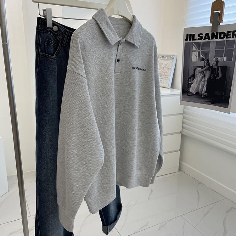 Ретро Свободный Крой Толстовка Поло с Длинным Рукавом - Стиль Французского Инфлюенсера