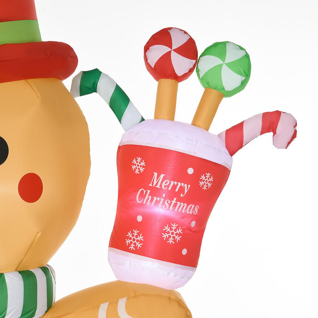 7.5ft Christmas Inflatable Gingerbread Man with Candy Cane, Blow-Up Outdoor Garden Display for Lawn, Party