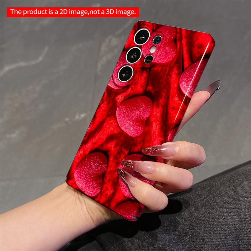 2DFlat Samsung phone case Glowing Pink Hearts on Velvet Red Background Applicable to Galaxy S23 S24 S25ULTRA S26 A12 A14 A15 A16 A54 A55