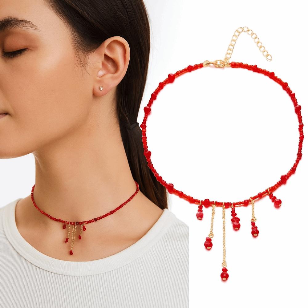 Red Blood Drop Necklace Gothic Halloween Choker Punk Halloween Collarbone Chain Party