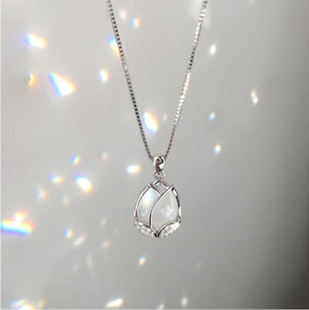 Элегантное ожерелье из стерлингового серебра 925 пробы с опаловым цветком, подвеска-цепочка, вечерние ювелирные изделия, ожерелье для женщин, свадьба Dz297