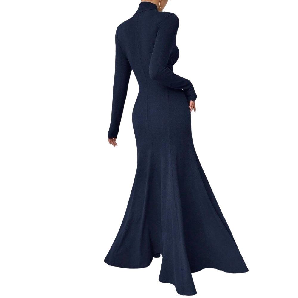 Women's clothing royal sister intellectual style dress autumn and winter new high-necked temperament slim-fitting long dress