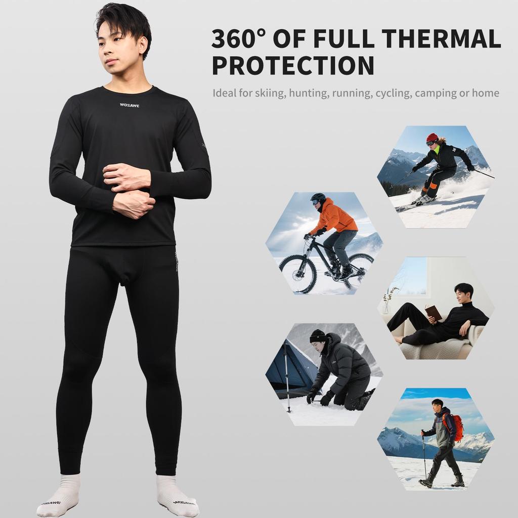 Wosawe Winter Motorcycle Thermal Underwear Sets Men Quick Dry Stretch Base Layers Compression Shirts and Pants Fitness Shapewear
