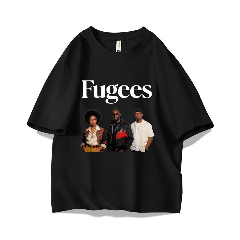 Футболка Fugees Унисекс 90-е Хип-Хоп Принт с Лорин Хилл и Уайклефом Джином Летняя 100% Хлопок Короткий Рукав Винтажный Уличный Стиль Оверсайз
