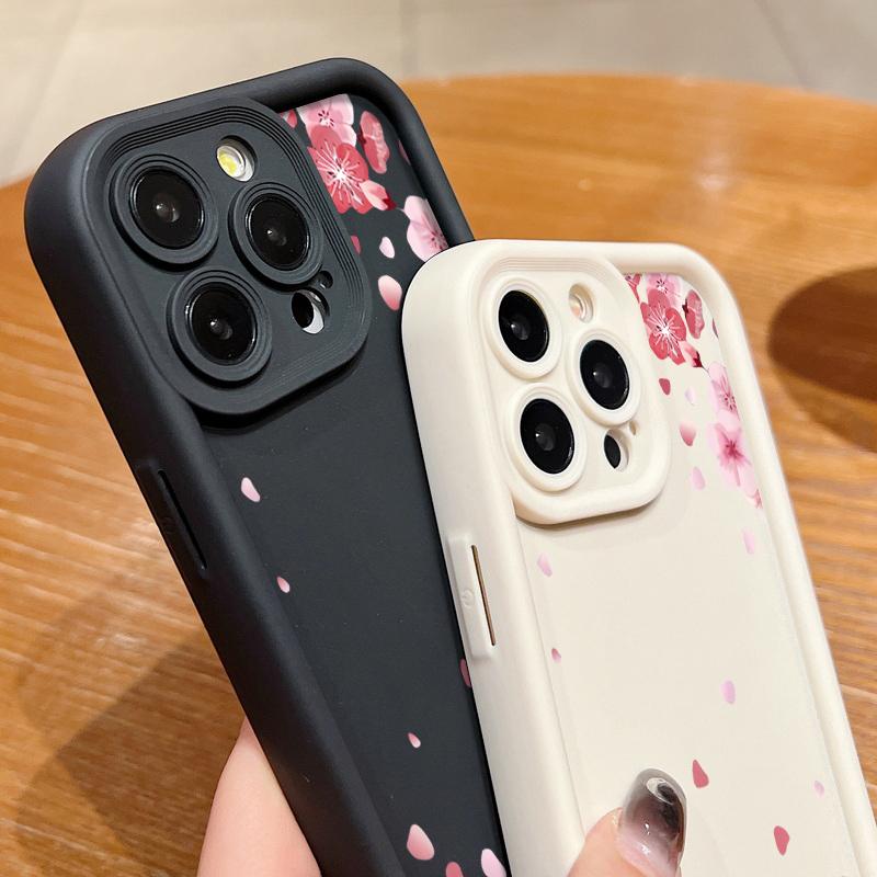 Мягкий силиконовый чехол из ТПУ для iPhone 15 16 14 Pro Max 11 12 13 Pro 16E XR 15 Plus с розовым узором цветущего персика, противоударный чехол