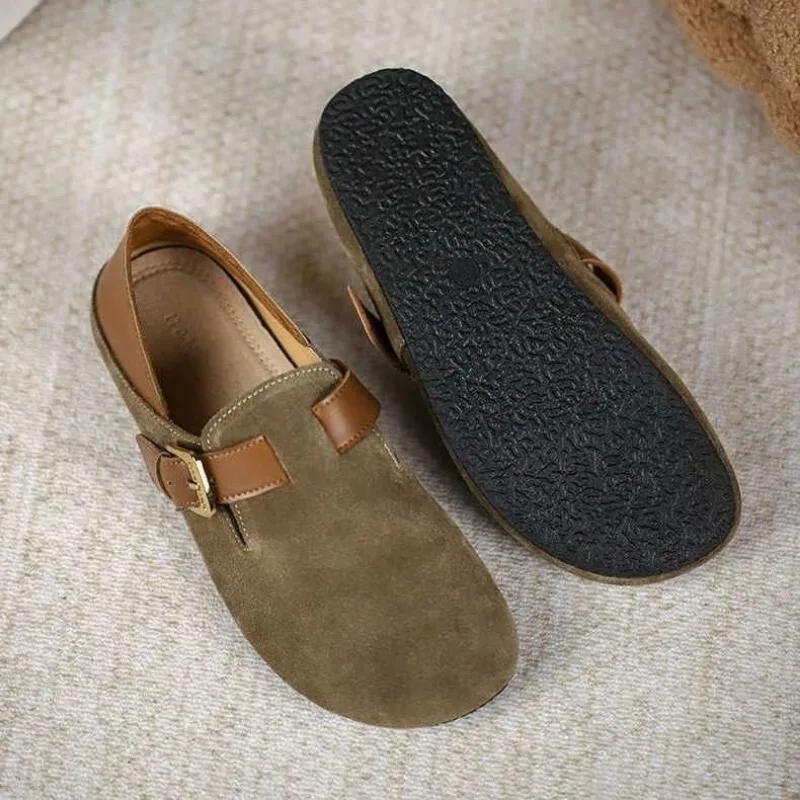 Новые женские туфли на плоской подошве с круглым носком и пряжкой на ремешке, повседневные туфли на плоской подошве для отдыха на открытом воздухе, женские туфли смешанных цветов с мягкой подошвой