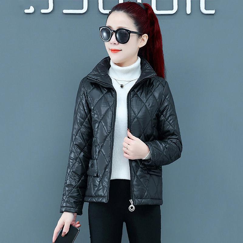 Women's Autumn and Winter Short Warm Jacket Lined Cotton Casual Warm Jacket Loose Comfortable Standing Collar Warm Jacket