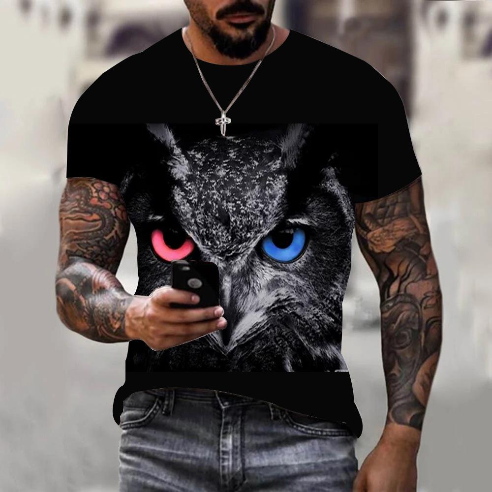 Animal Owl Graphic 3D Printed Summer Men's O-Neck T-shirt Casual Short Sleeve Oversized Pullover Fashion Streetwear Men Clothing