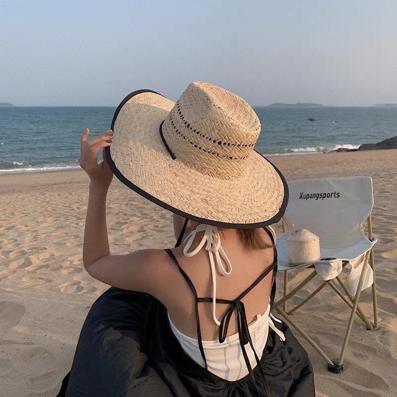 Large brimmed straw hat sunscreen temperament papyrus lafite beach hat sunshade hat lady summer sun panama hat jazz hat man