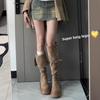 Модные ботфорты на тонком каблуке Женские 2025 Новые Осенне-зимние Сапоги с высоким голенищем Сапоги-рыцари Сли Повседневные Стройнящие