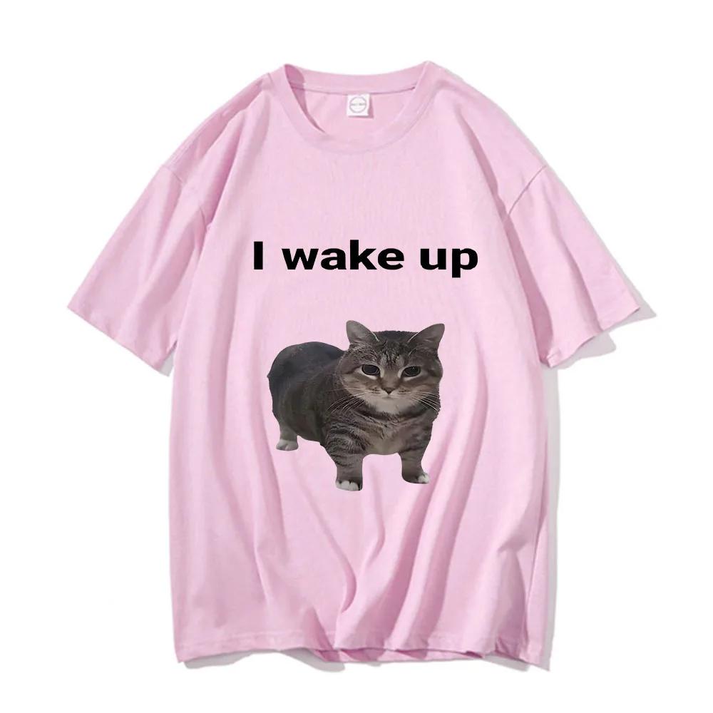 Cute Cat L Wake Up T Shirts Funny Cool Classic Men/Women Clothes Harajuku Aesthetic Tshirt Vintage Unisex Streetwear Tees
