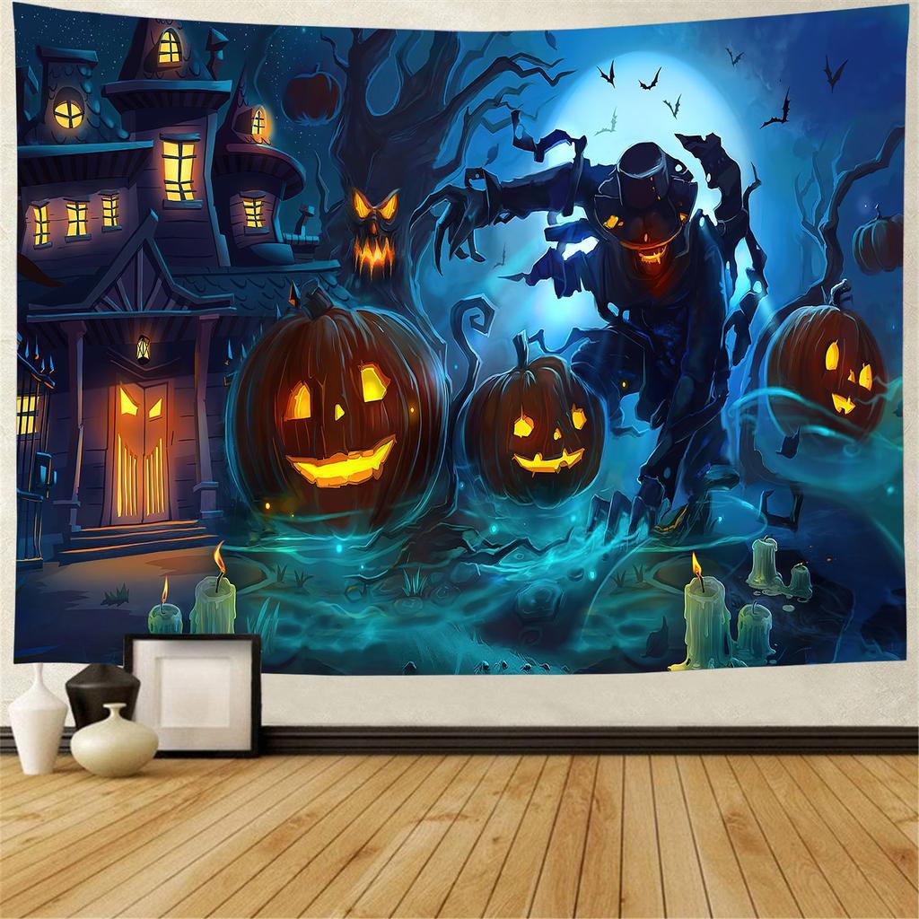 Home Decor Tapestry Halloween Pumpkin Lantern Wall Hanging Tapestry Boho Hippie Magic Castle Wall Decor Backdrop Fabric