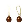 Boucles d'Oreilles - Pearls & Colors - Véritables Perles d'Eau Douce 9-10 Mm Chocolat - Or Jaune 9 Cts - AAA+