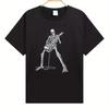 Happy Skeleton Guitar Guy Men's Short Sleeve Crew Neck Cotton T-Shirt Casual Men's Tee Outfits Summer HIP Hop Clothing