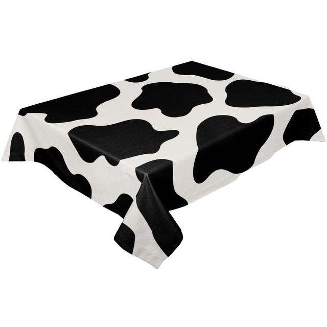 Круглая скатерть с рисунком из коровьего меха, черная, белая, водонепроницаемая, для декора свадебного стола, скатерть для кухонного обеденного стола