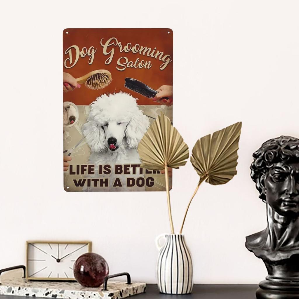 Dog Salon Vintage Wall Metal Sign, Dog Grooming Salon Sign Farmhouse Country Kitchen Home Garden Wall Decor Art 8x12 Inch
