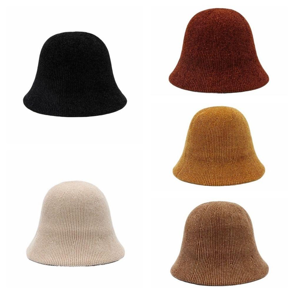 British Style Knitted Fisherman Hat Chenille Bucket Hat Sweet Women Panama Cap Streetwear