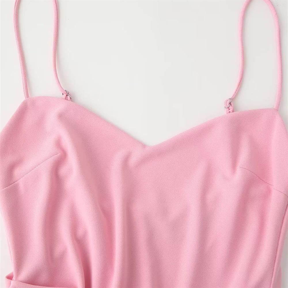 Трансграничный источник 2025 Весна/Лето Женское плиссированное миди платье-комбинация с боковым разрезом - Простое и модное