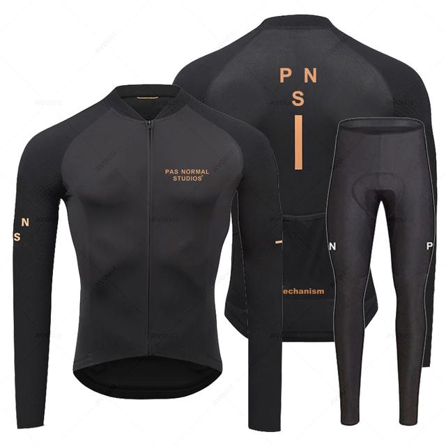 Team Breathable Long Sleeve Cycling Jersey Set Bib Pants Ropa Maillot Ciclismo Bicycle Clothing MTB Bike Uniform Men Clothes
