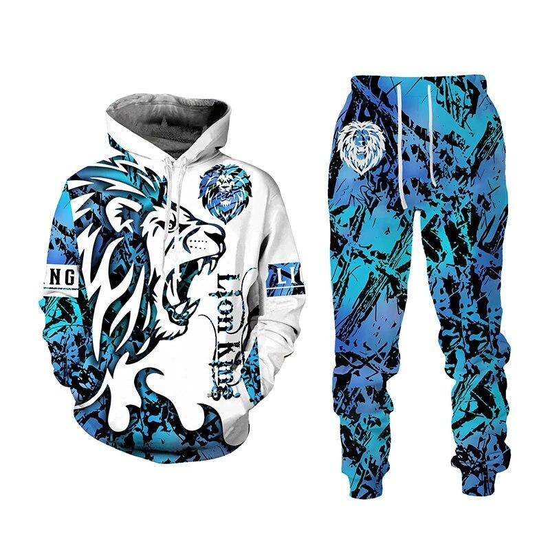 Casual Men's Tracksuit 3d Animal Printed Hoodies and Pants 2pc Sets Antumn Cool Sweatshirts Women Men's Clothing Sportswear Suit
