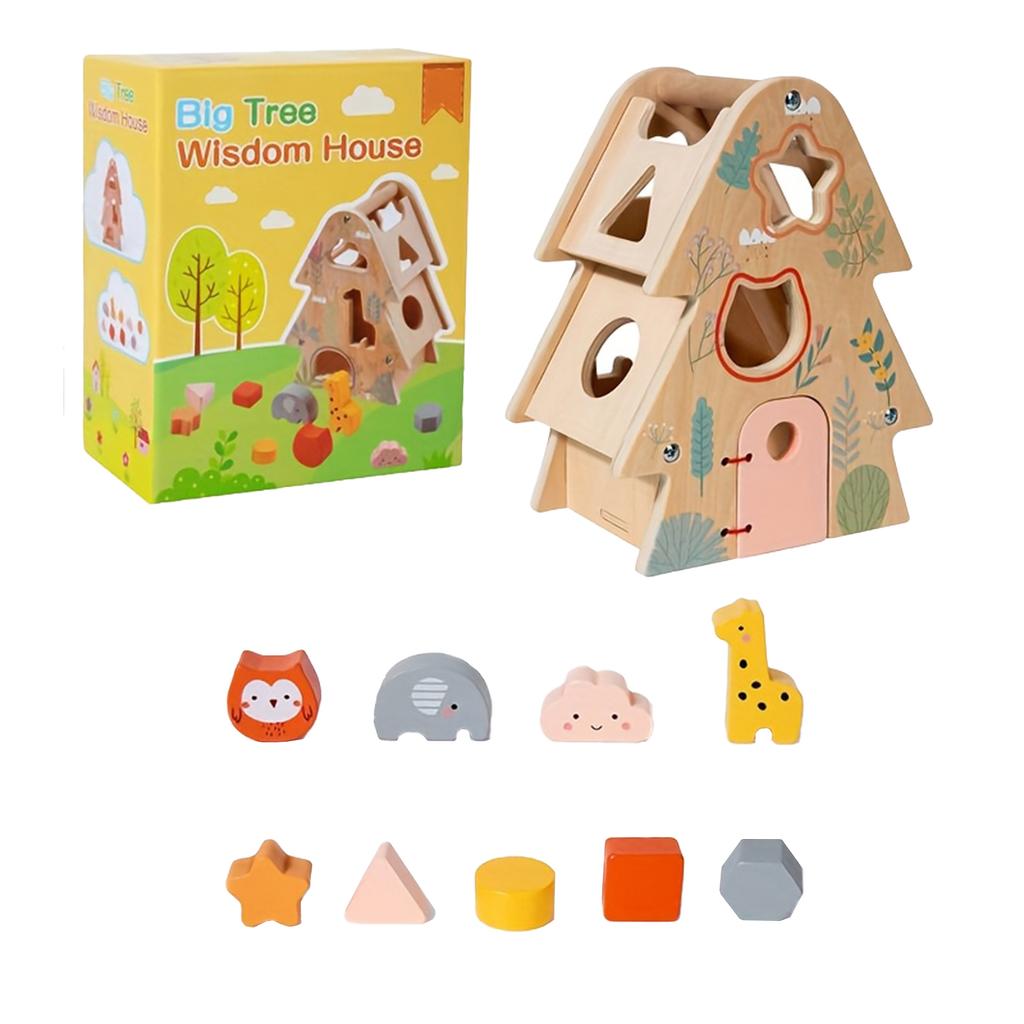 Children's Wooden Tree Wisdom House Educational Matching Block For Boys And Girls Aged Three Years And Up