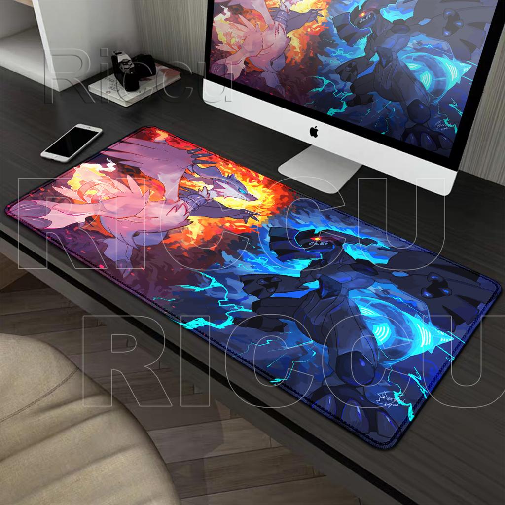 Pokemon Zekrom Reshiram Mouse Pad Anime Gaming Large Playmat Laptop Gamer PC Keyboard Accessorie HD printing LockEdge Rubber Rug