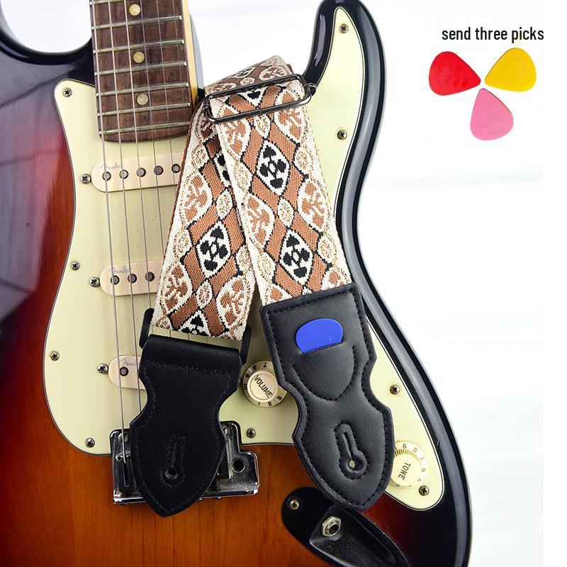 Эбонитовый ремень для укулеле и баса, ретро, с вышивкой и держателем для медиатора