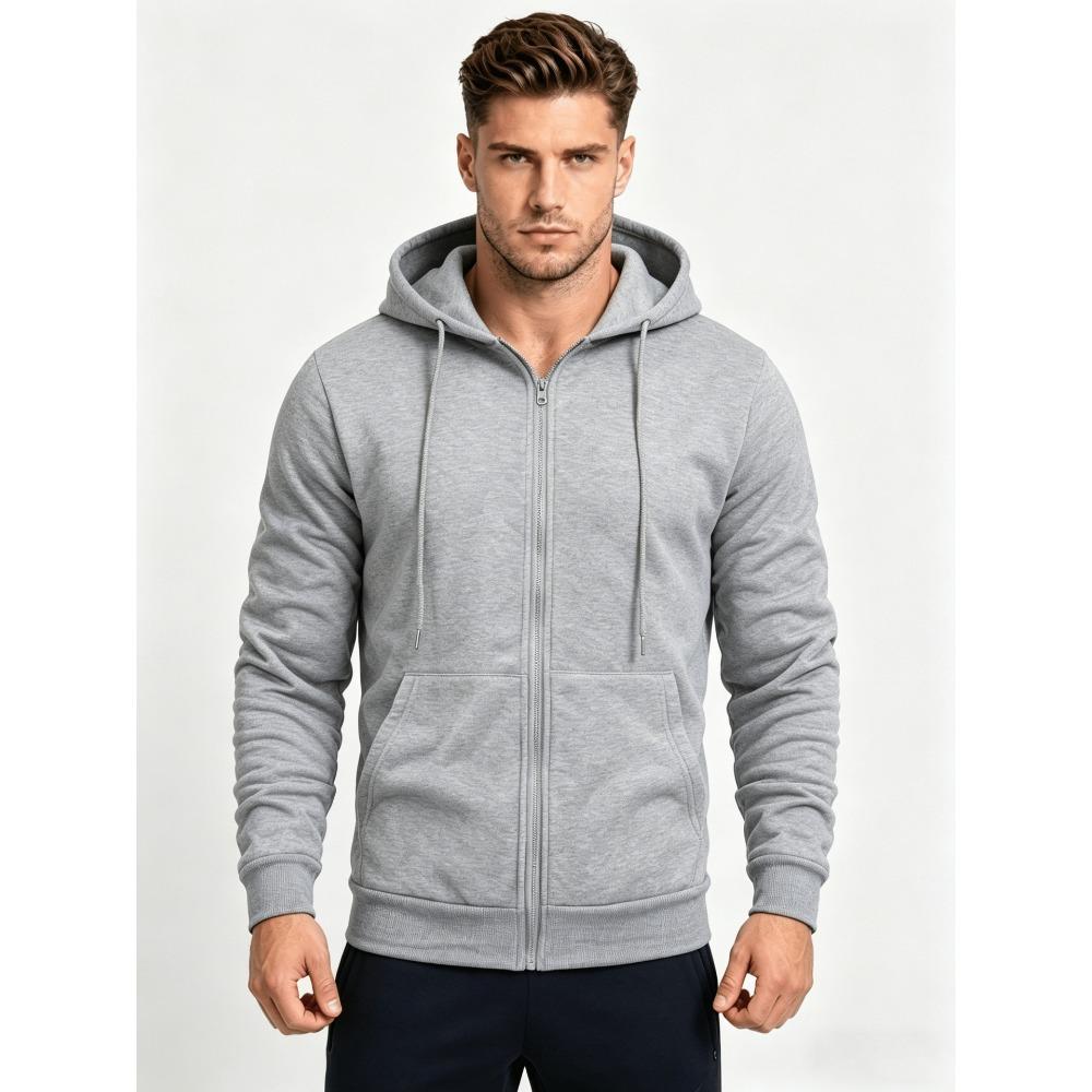 Men's Hoodie, Spring and Autumn Fashion Zipper Cardigan, Men's Solid Color Zipper Cardigan, Hooded Sweatshirt Jacket