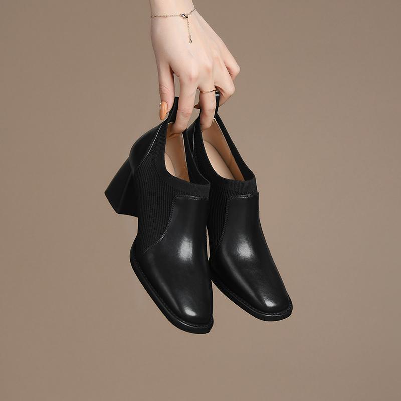 Мода 2025 Весна/Осень Женские Вечерние Туфли на Массивном Каблуке для Выпускного Вечера, Туфли из Натуральной Кожи, Лоферы с Квадратным Носком, Женская Обувь на Высоком Каблуке для Женщин