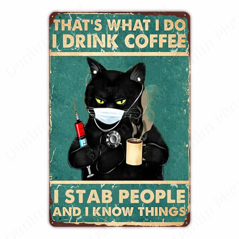 Черная кошка Винтажные жестяные таблички, забавный постер из металла, настенный декор, дом, бар, паб, кафе, ферма, ванная комната, я ненавижу всех
